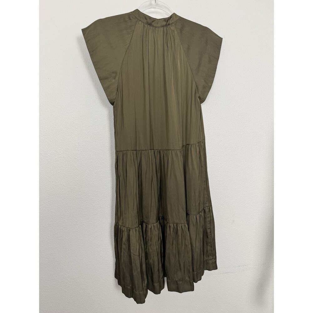 Zadig & Voltaire Olive Green Satin Dress Womens XS Flowy Tiered Mini $358 - Picture 8 of 13